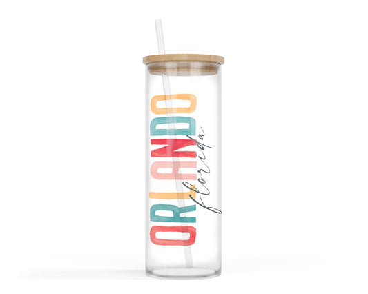 24oz Cold Brew Glass Watercolor City Orlando, FL
