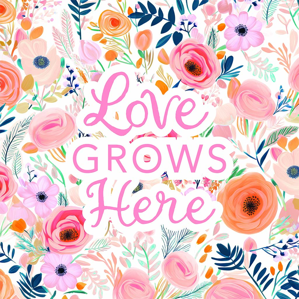Ceramic Square Coaster-Love Grows Here -7