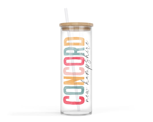 24oz Cold Brew Glass Watercolor City Concord, NH