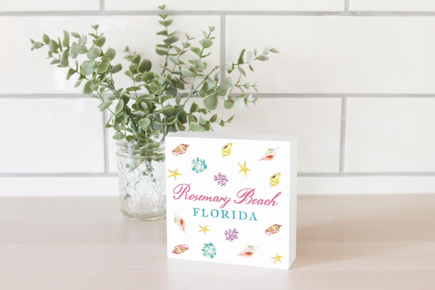 Love+Local 5x5 Wood Block | Shells & Shoreline
