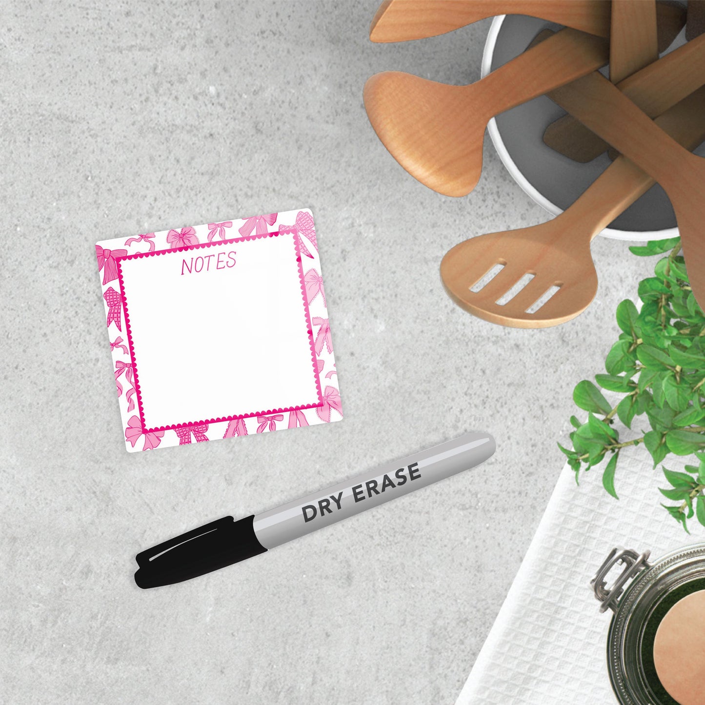 Kalia Lane 4x4 Dry Erase | Preppy Bows Pink Scalloped Border Notes