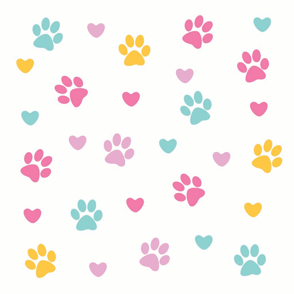 Ceramic Square Coaster-Colorful Heart & Paw Print Pattern -7