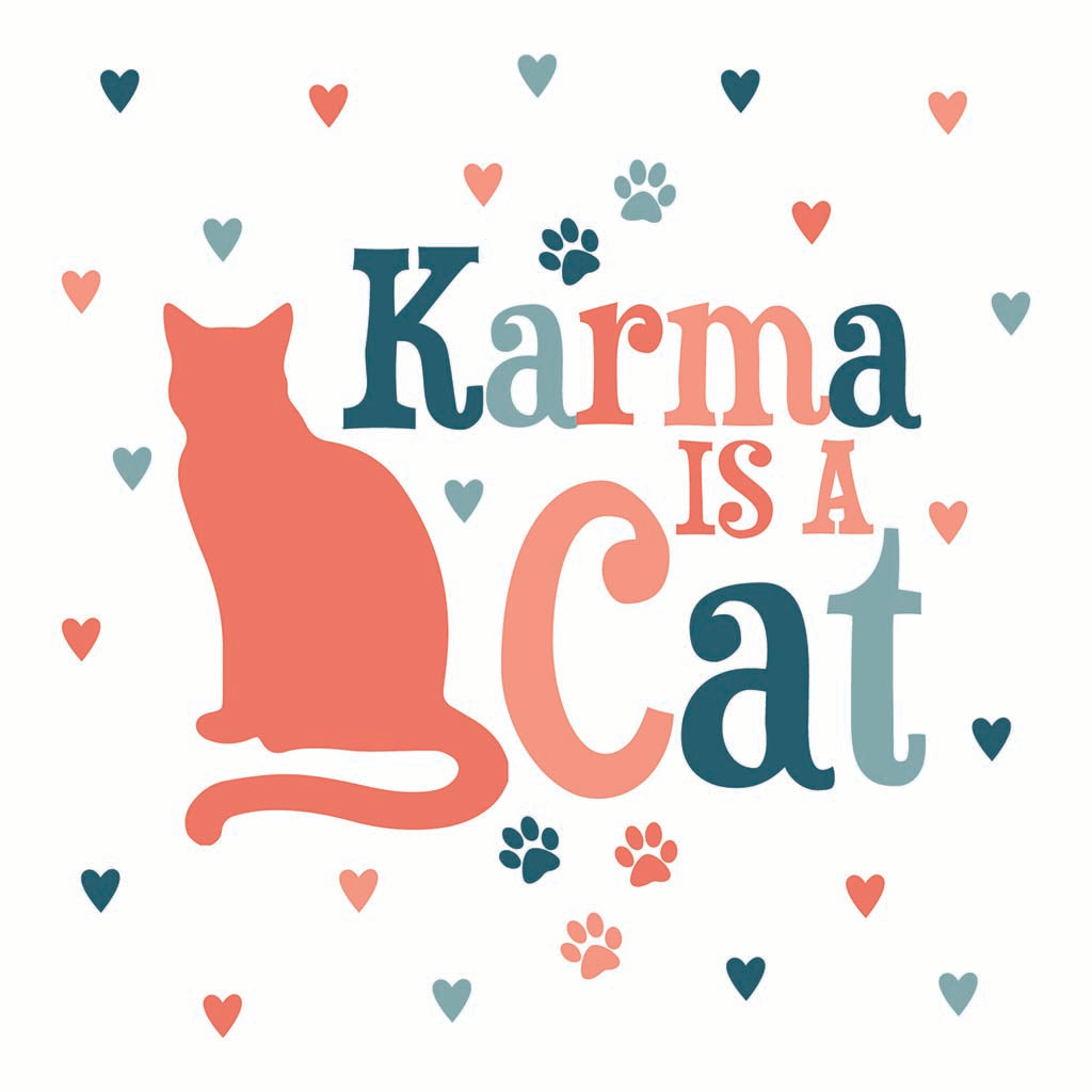 Ceramic Square Coaster-Karma Is A Cat Paw Prints & Hearts -7