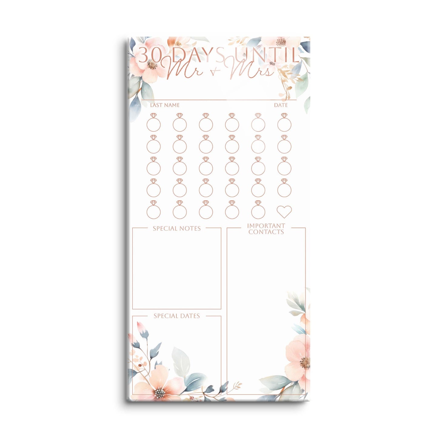 Floral Wedding Tracker On White Pink Outlines | 8x16