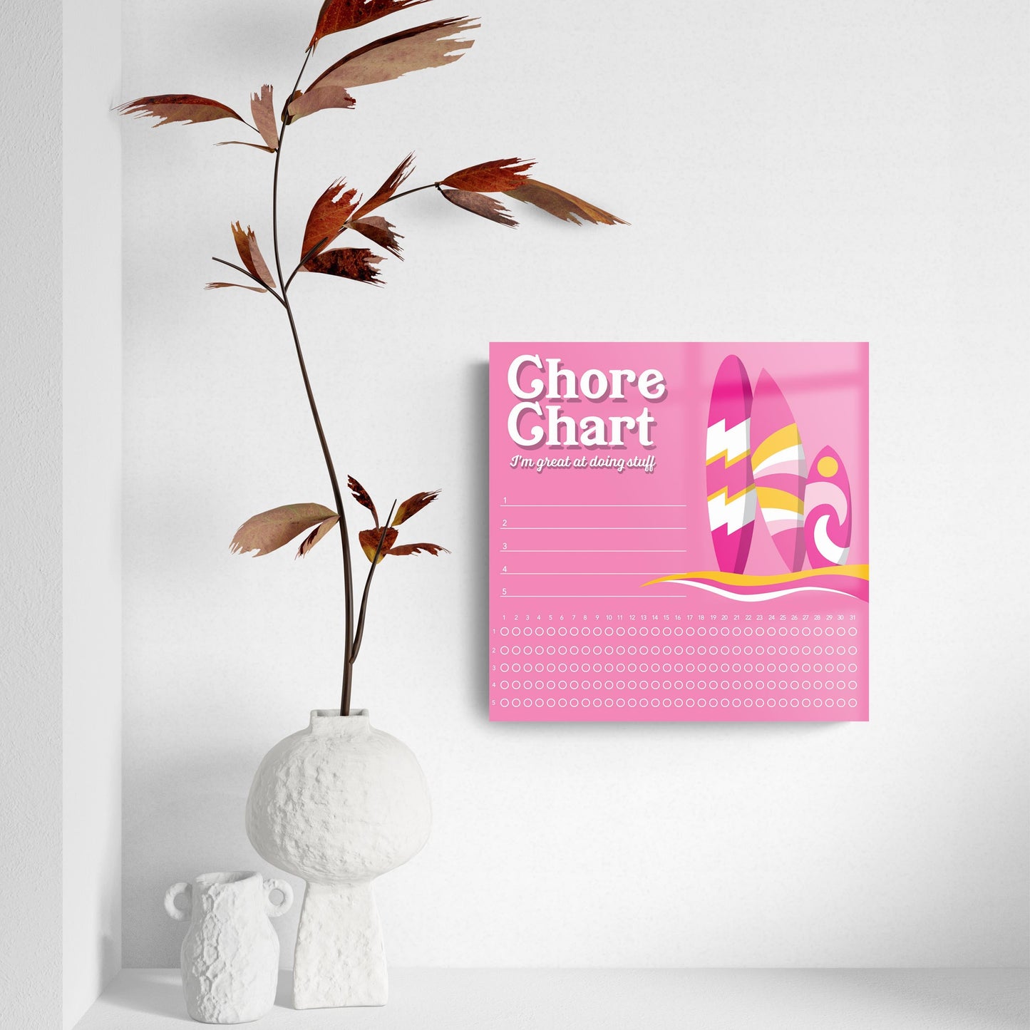 Pink Dream Surfboard Chore Chart | 8x8