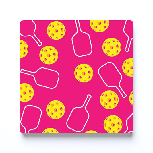 Neon Pickleball Paddle & Ball Pattern Pink | 4x4