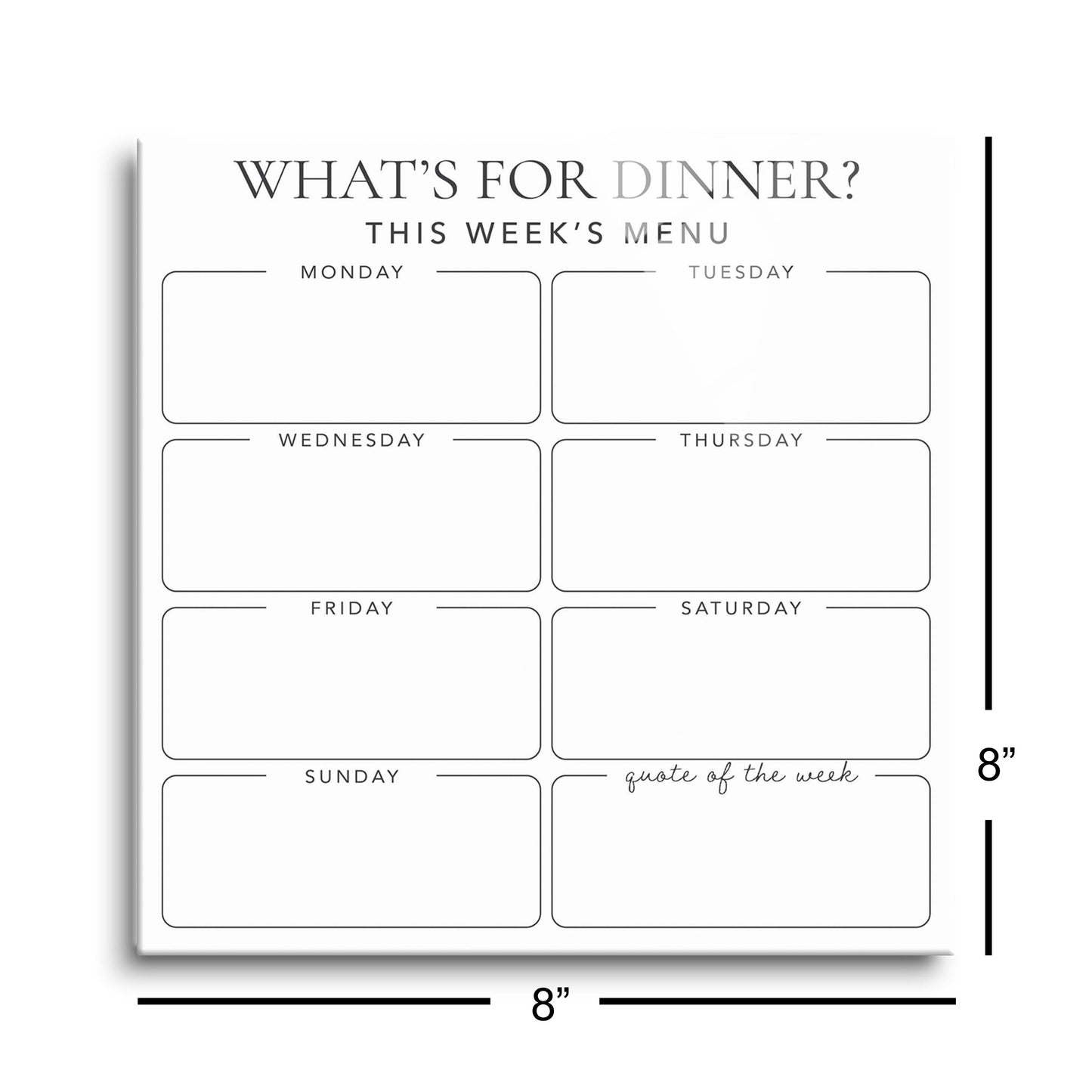 Minimalistic What's For Dinner on White | 8x8