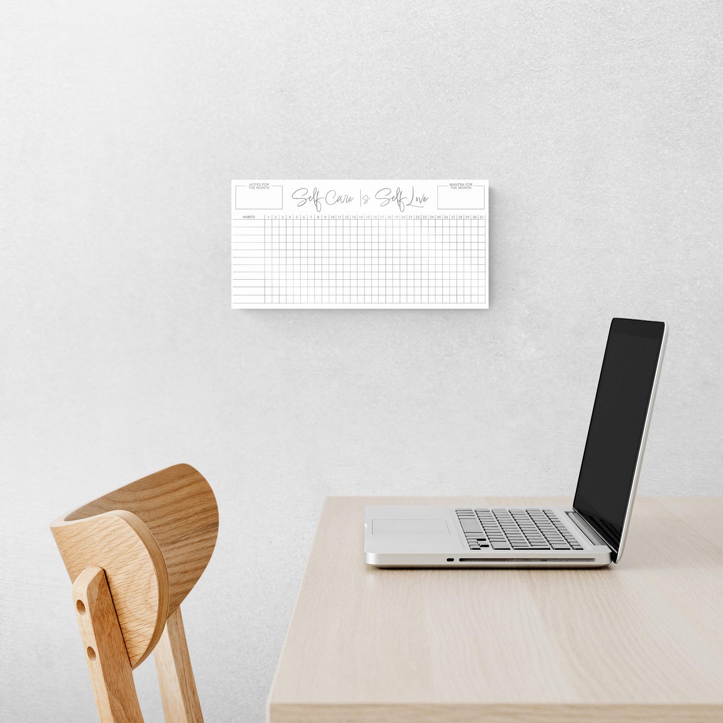 Minimalistic White Self Care Habit Tracker | 16x8