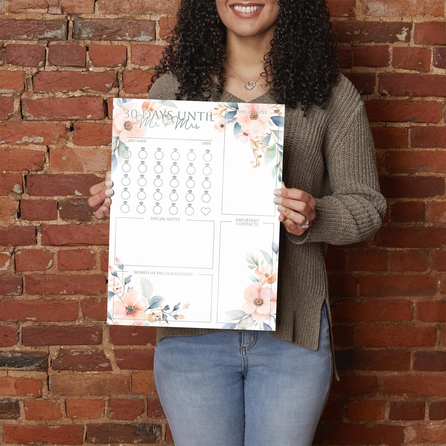 Floral Wedding Tracker On White Green Outlines | 12x16