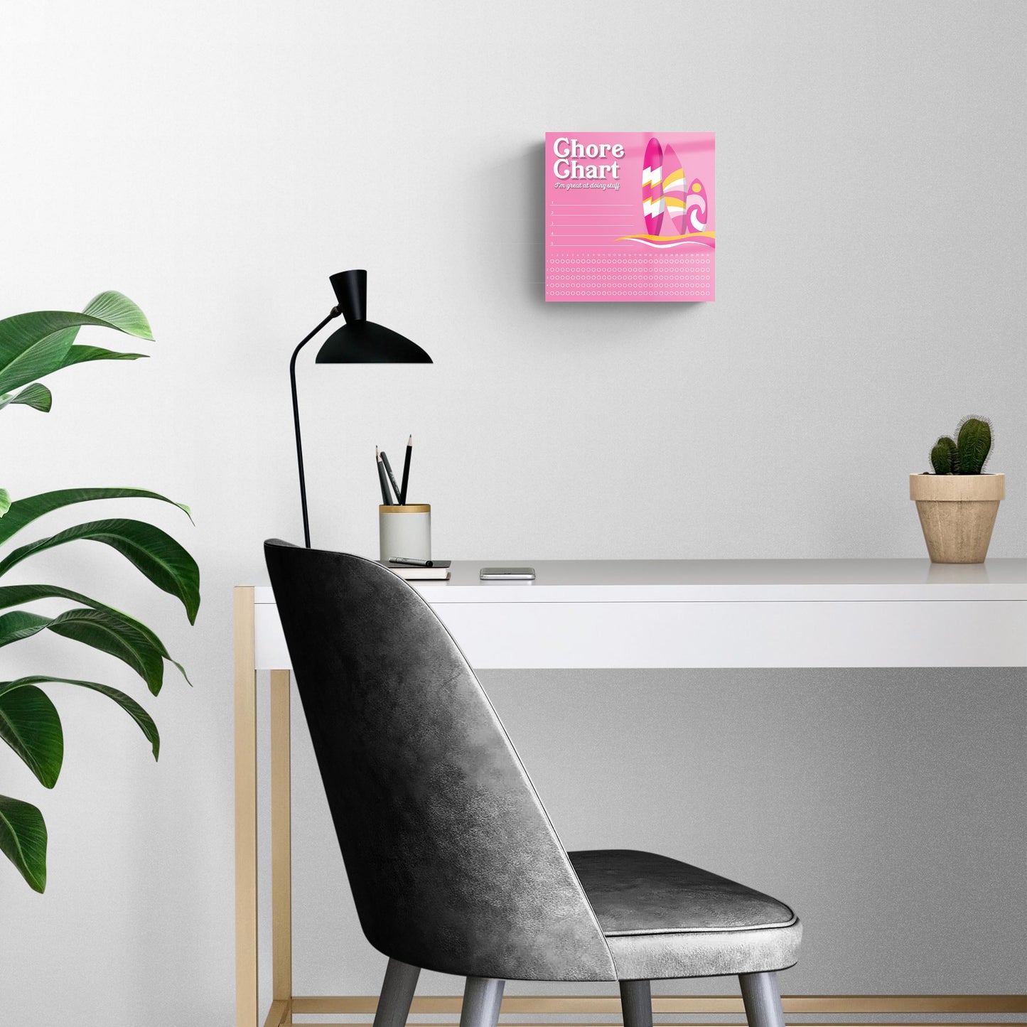 Pink Dream Surfboard Chore Chart | 8x8