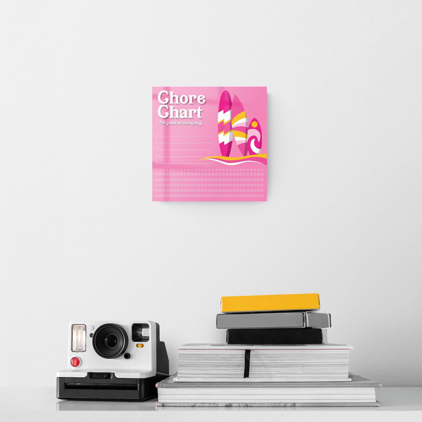Pink Dream Surfboard Chore Chart | 8x8