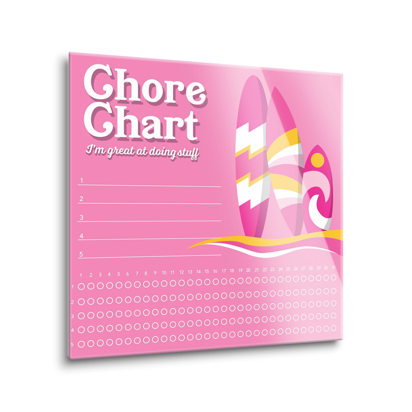 Pink Dream Surfboard Chore Chart | 8x8