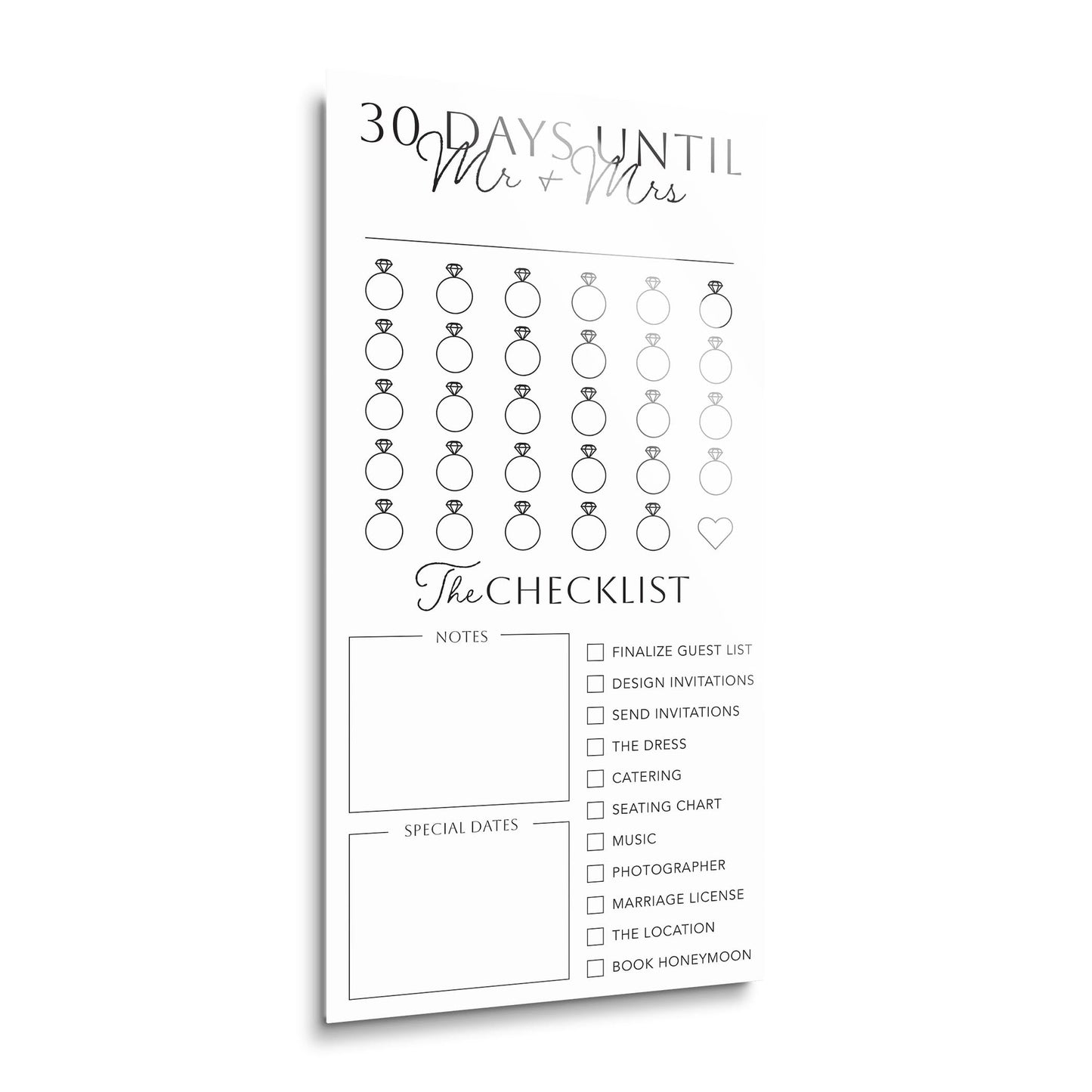 Minimalistic Wedding Tracker On White With List | 12x24