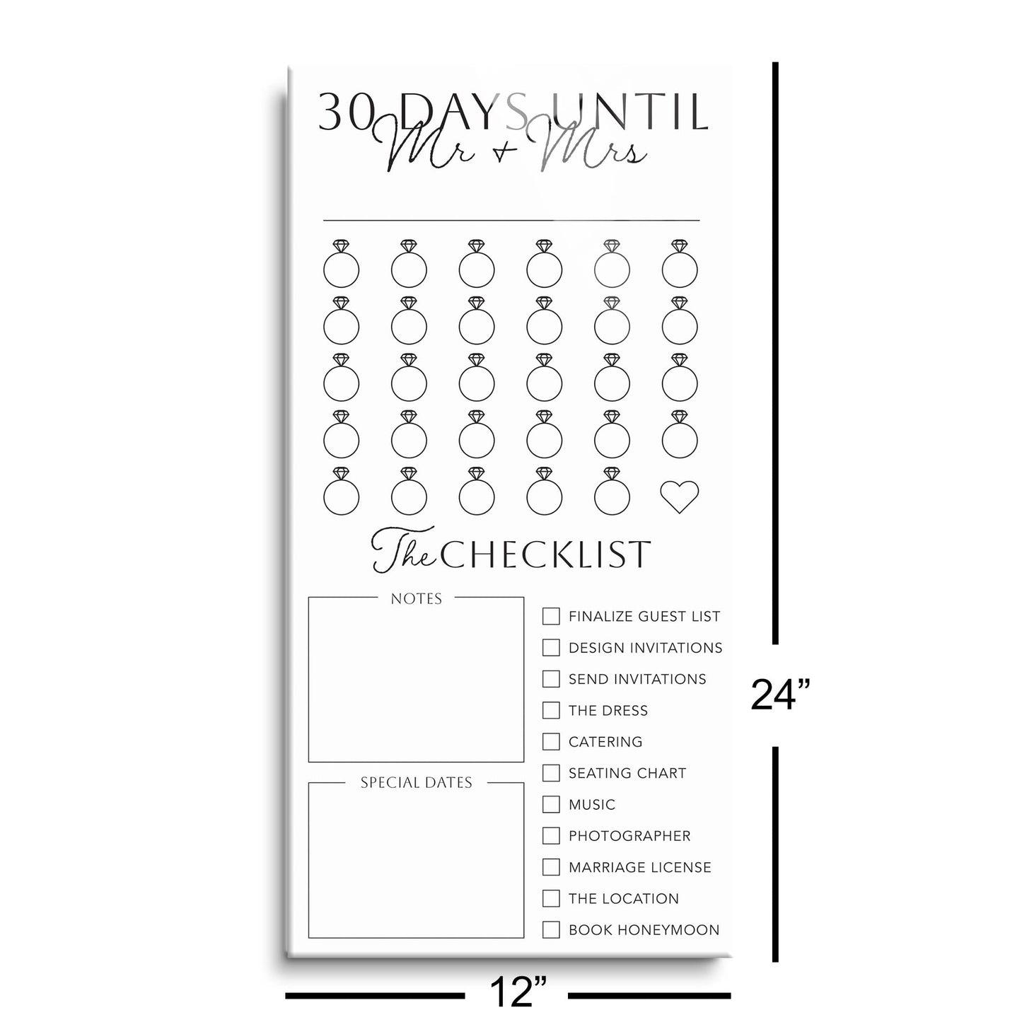 Minimalistic Wedding Tracker On White With List | 12x24