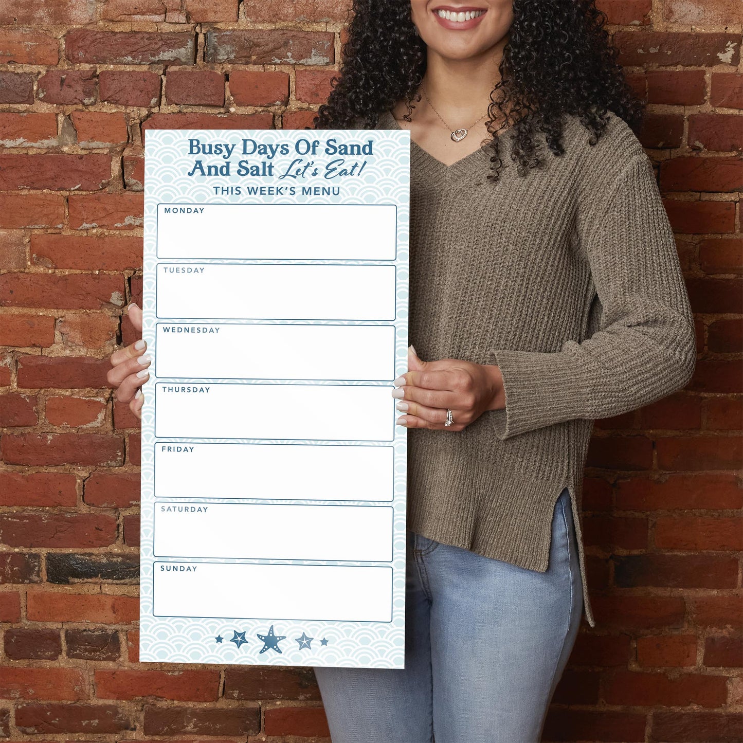 Coastal Sand And Salt Let's Eat Menu Blue | 12x24