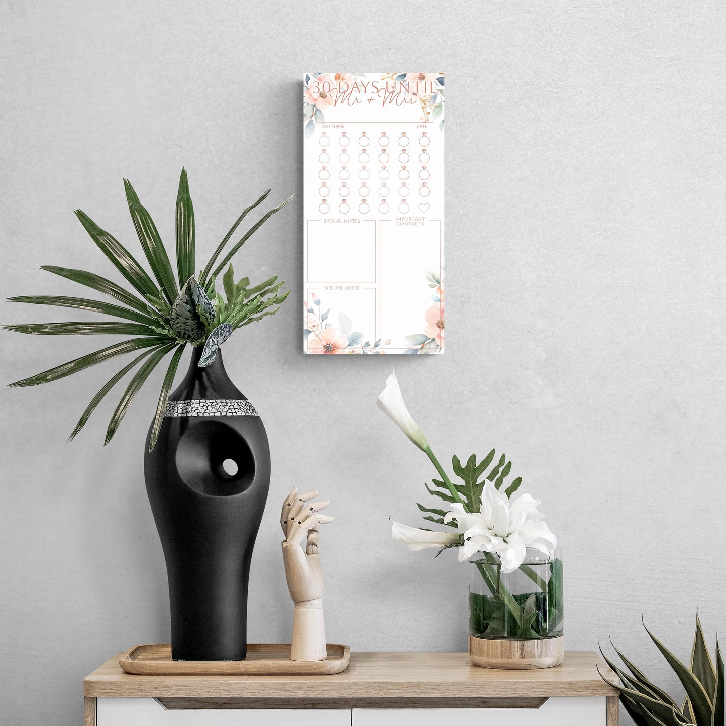 Floral Wedding Tracker On White Pink Outlines | 8x16