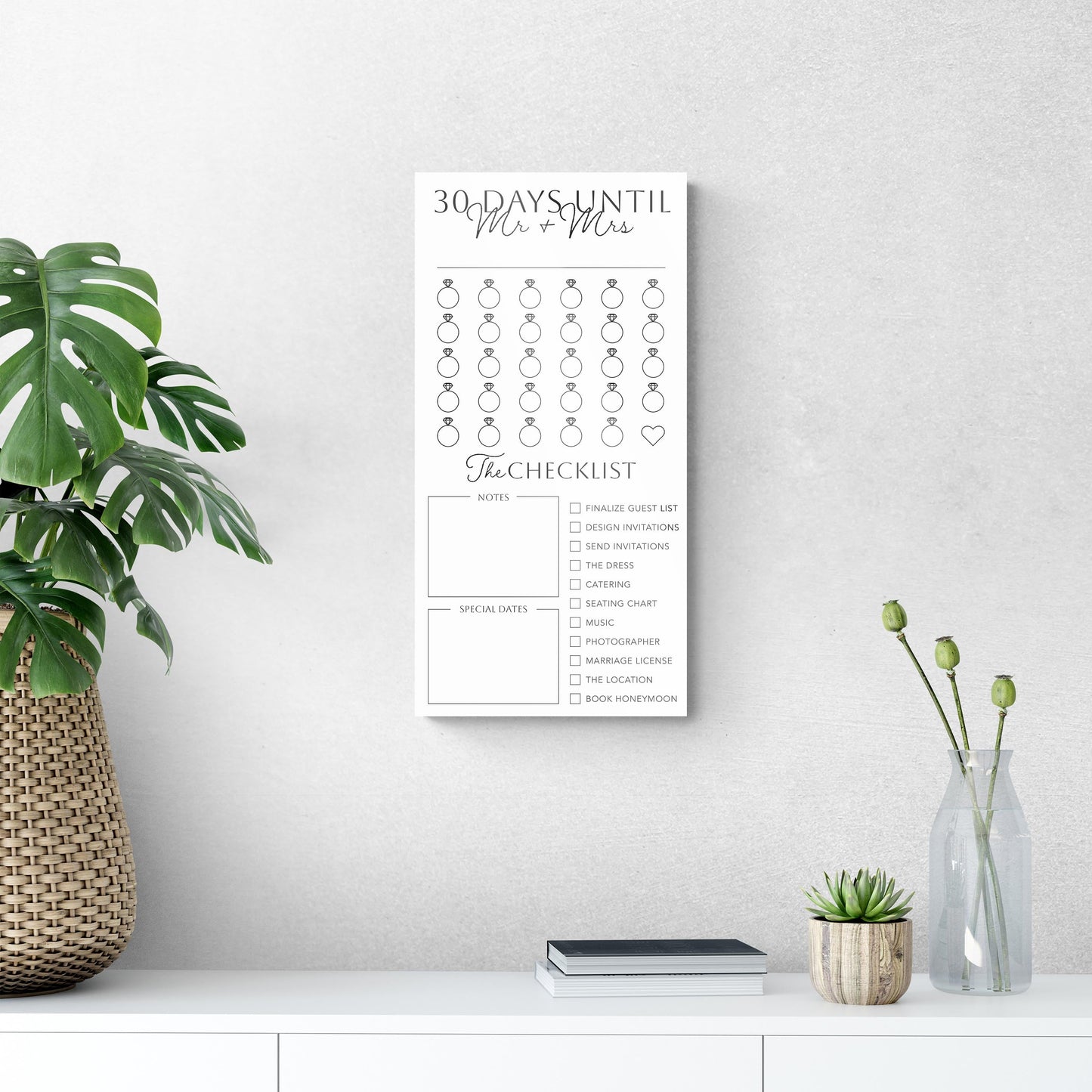 Minimalistic Wedding Tracker On White With List | 12x24