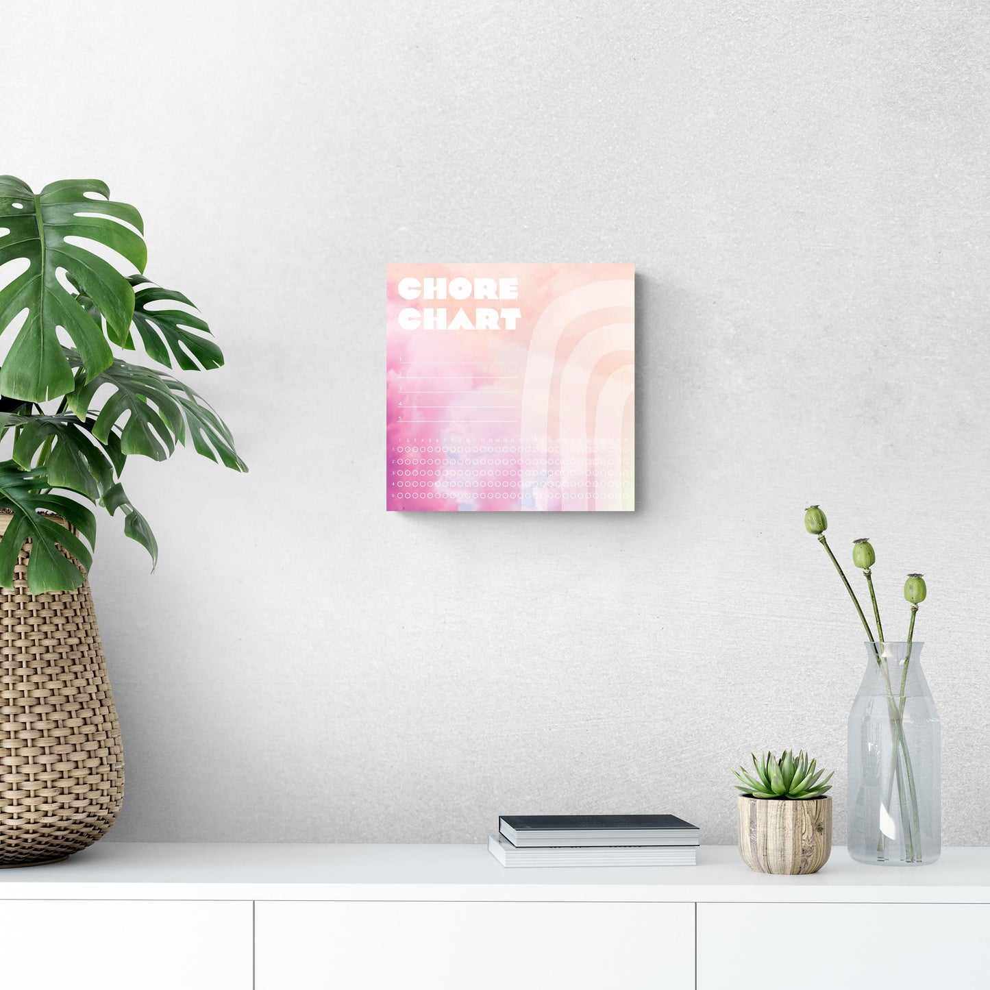 Pink Cloud Rainbow Children's Chore Chart | 12x12