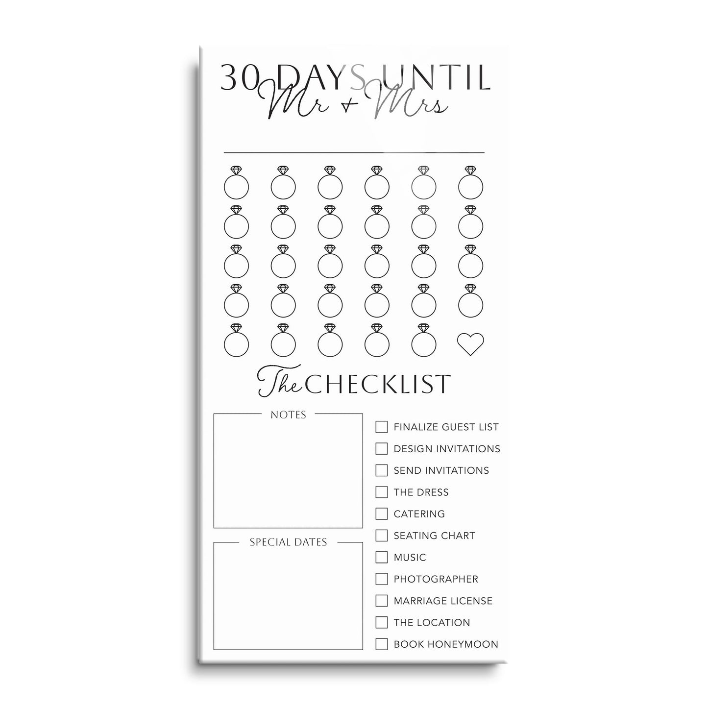 Minimalistic Wedding Tracker On White With List | 12x24