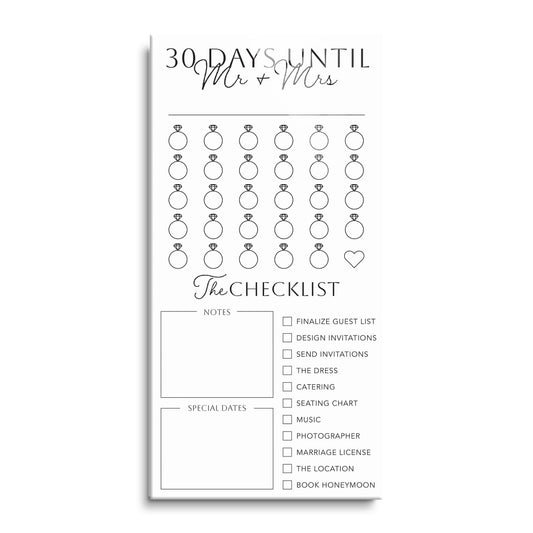 Minimalistic Wedding Tracker On White With List | 12x24